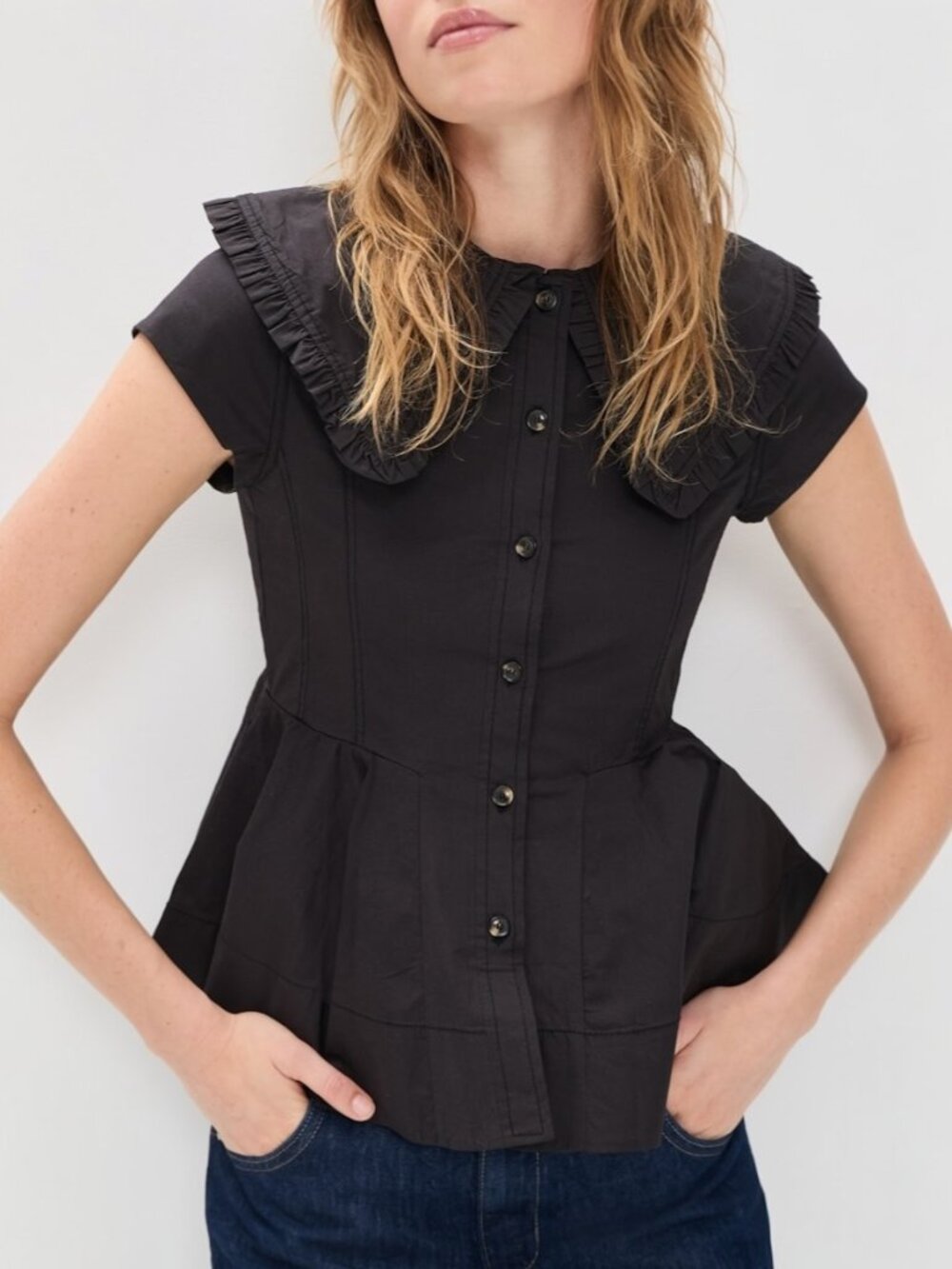 GANNI Cotton Peter Pan Collar Shirt